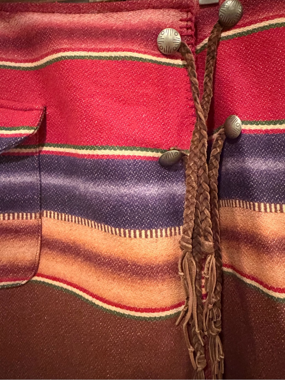 Vintage Ralph Lauren Striped Multi-Color Wool-Blend Wrapped Midi Skirt - - Picture 2 of 3